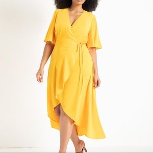 Eloquii flare sleeve maxi wrap dress gold